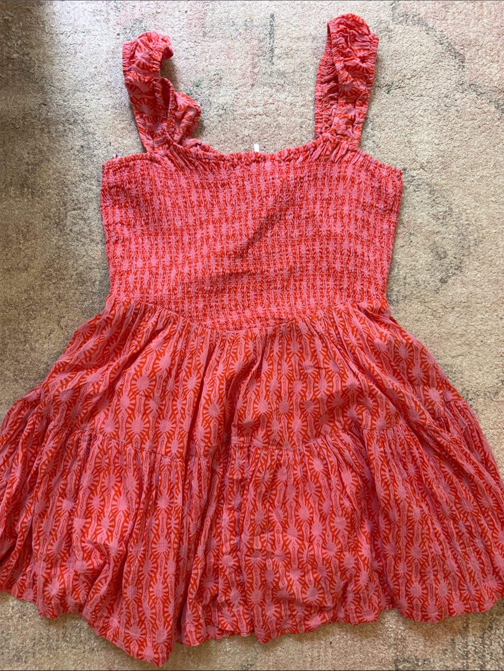 Free People Coral Red Smocked Mini Dress